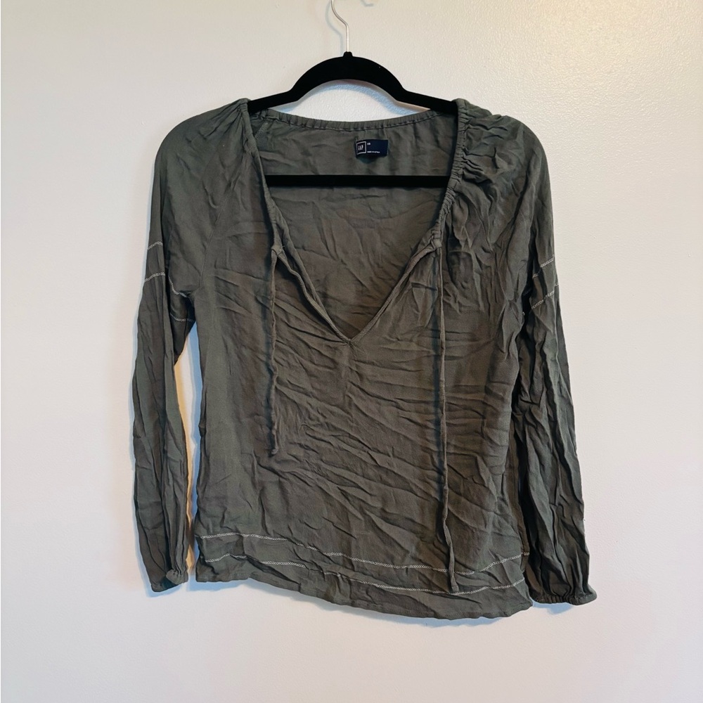 Gap long sleeve peasant olive blouse size xs